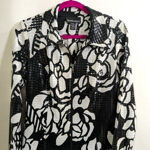Frank Lyman black and white geometric clear sequin jacket